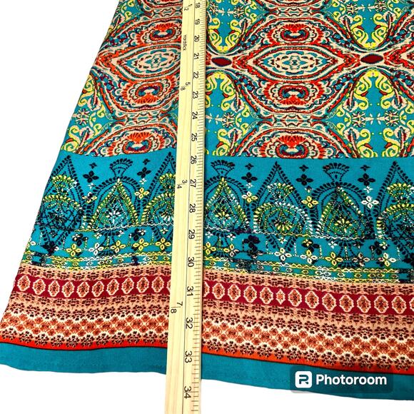 Bebop Be You Be Free Dress SZ L Keyhole 3/4 Sleeves Aqua Multi Color Tribal - Picture 8 of 12